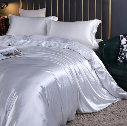 Solid Color Double-sided Silk Four-piece Set Silkworm Silk Satin Bed Sheet Quilt Cover