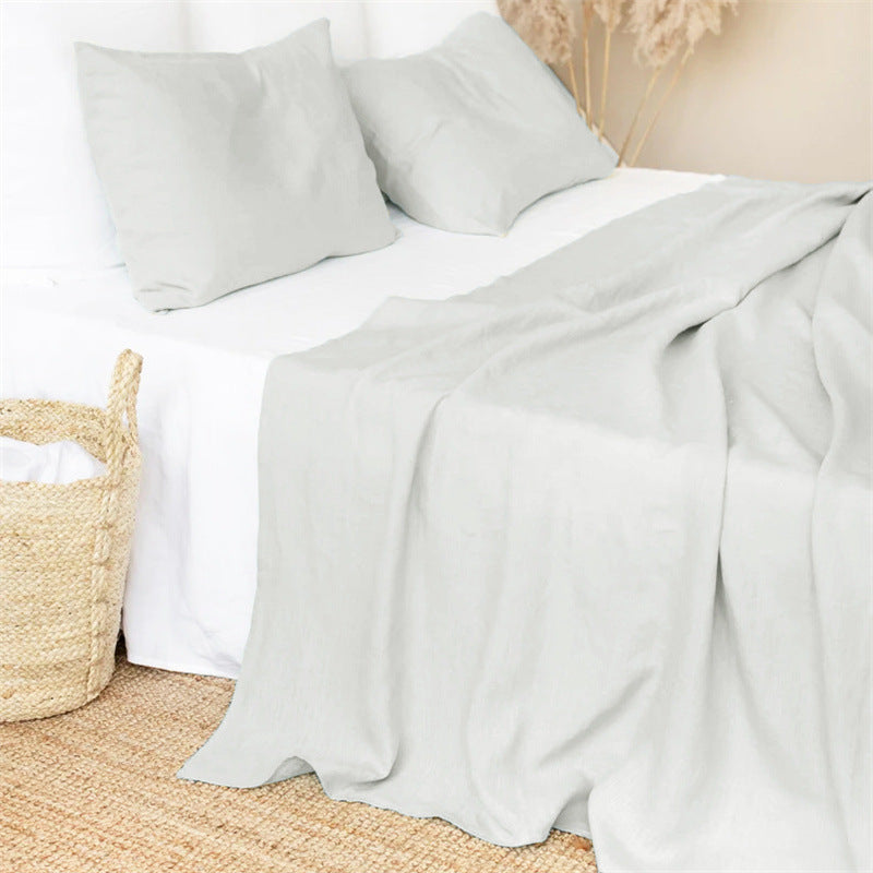 Simple Plain Linen Solid Color Single Double Bed Sheet