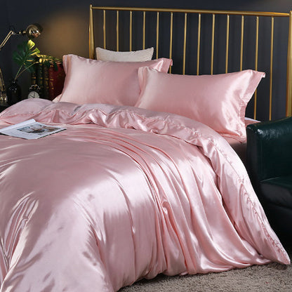 Solid Color Double-sided Silk Four-piece Set Silkworm Silk Satin Bed Sheet Quilt Cover