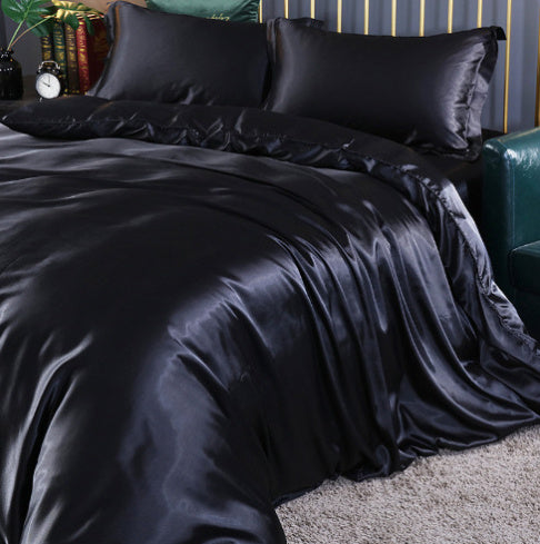 Solid Color Double-sided Silk Four-piece Set Silkworm Silk Satin Bed Sheet Quilt Cover