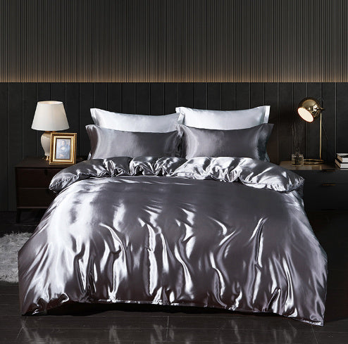 Solid Color Double-sided Silk Four-piece Set Silkworm Silk Satin Bed Sheet Quilt Cover