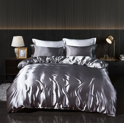 Solid Color Double-sided Silk Four-piece Set Silkworm Silk Satin Bed Sheet Quilt Cover