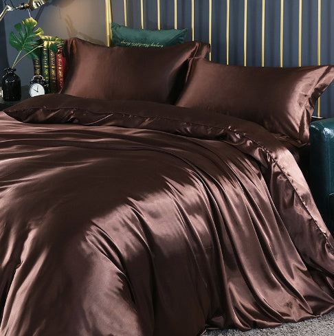 Solid Color Double-sided Silk Four-piece Set Silkworm Silk Satin Bed Sheet Quilt Cover