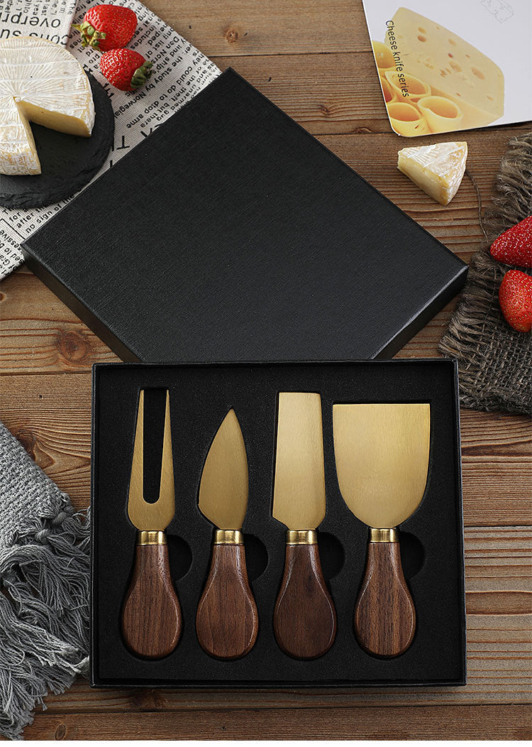 Walnut Wooden Handle Boxed Cheese Knife Set Baking Tools