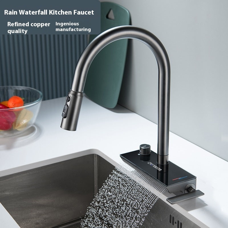 304 Stainless Steel Gun Gray Faucet Large Single Sink Kitchen Vegetable Basin Sink Suit Flying Rain Waterfall Faucet