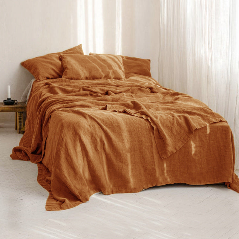 Simple Plain Linen Solid Color Single Double Bed Sheet